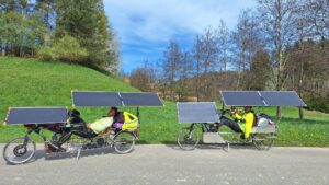Two Czech solar recumbent bikes and their riders Michael Polak and Jiri Strupl